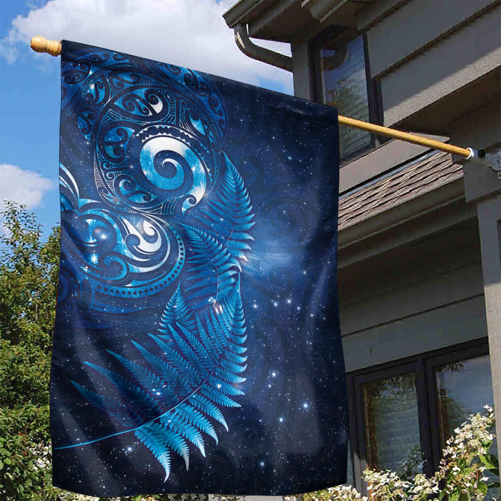 Aotearoa New Zealand New Year Garden Flag Tribal Koru Tattoo Blue Galaxy Maori Silver Fern LT03 - Polynesian Pride