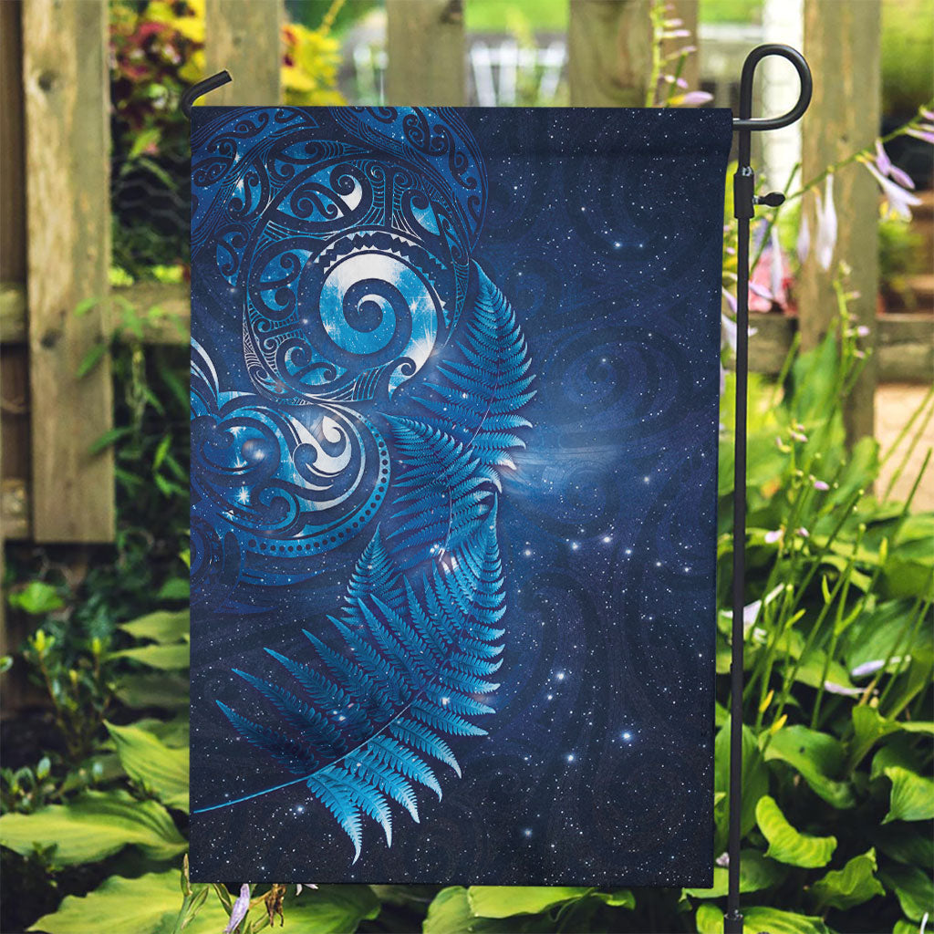 Aotearoa New Zealand New Year Garden Flag Tribal Koru Tattoo Blue Galaxy Maori Silver Fern LT03 Garden Flag Blue - Polynesian Pride