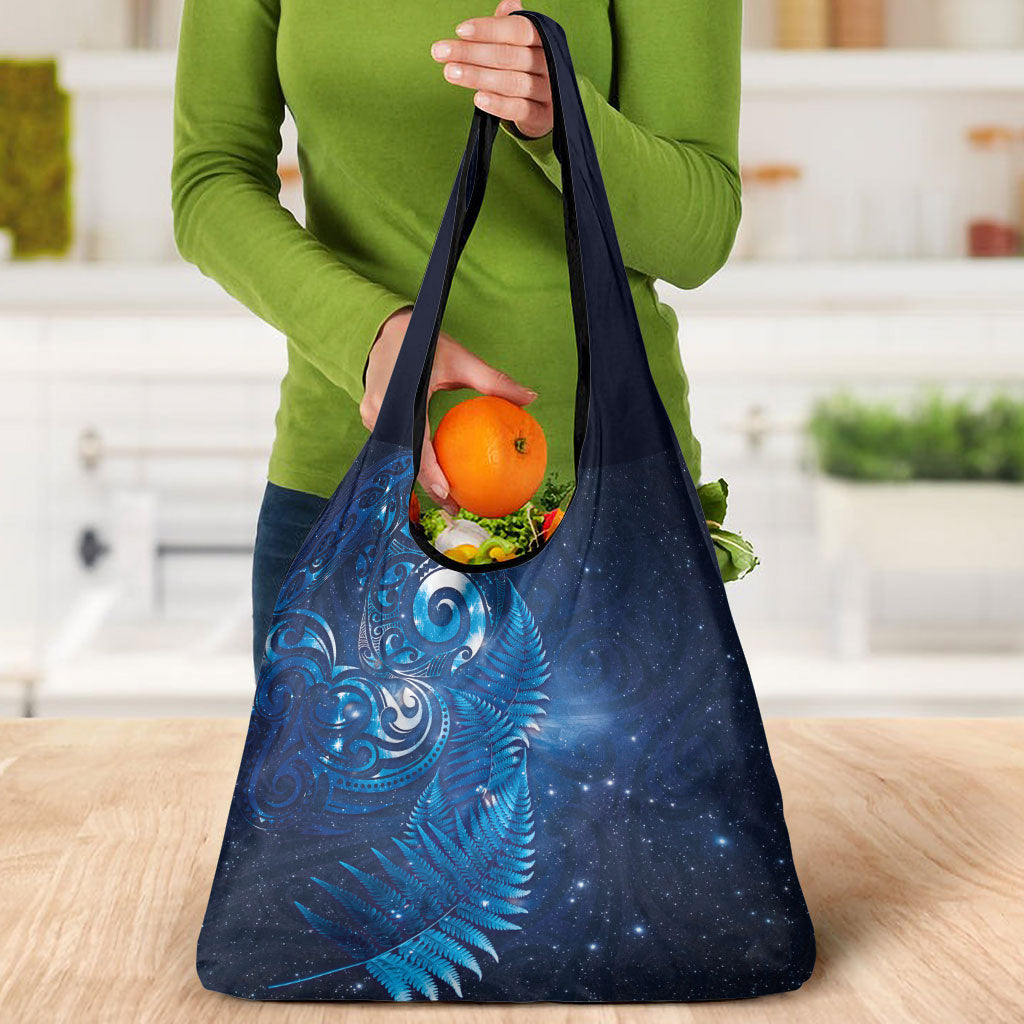 Aotearoa New Zealand New Year Grocery Bag Tribal Koru Tattoo Blue Galaxy Maori Silver Fern LT03 - Polynesian Pride