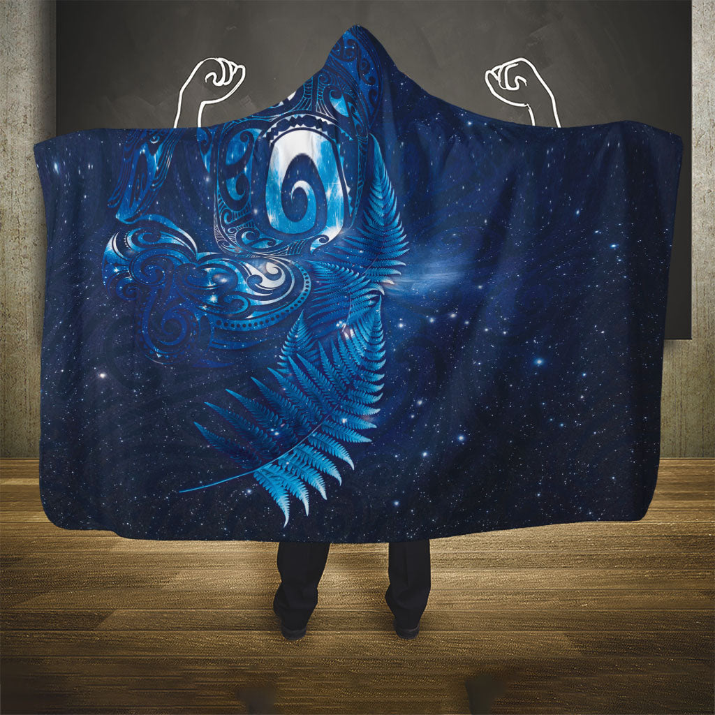 Aotearoa New Zealand New Year Hooded Blanket Tribal Koru Tattoo Blue Galaxy Maori Silver Fern LT03 - Polynesian Pride