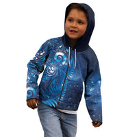 Aotearoa New Zealand New Year Kid Hoodie Tribal Koru Tattoo Blue Galaxy Maori Silver Fern LT03 - Polynesian Pride