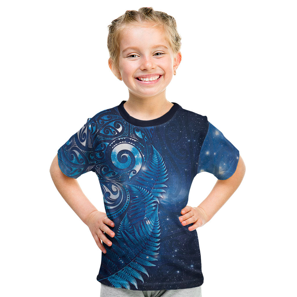 Aotearoa New Zealand New Year Kid T Shirt Tribal Koru Tattoo Blue Galaxy Maori Silver Fern LT03 Blue - Polynesian Pride