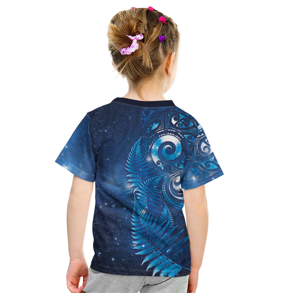 Aotearoa New Zealand New Year Kid T Shirt Tribal Koru Tattoo Blue Galaxy Maori Silver Fern LT03 - Polynesian Pride