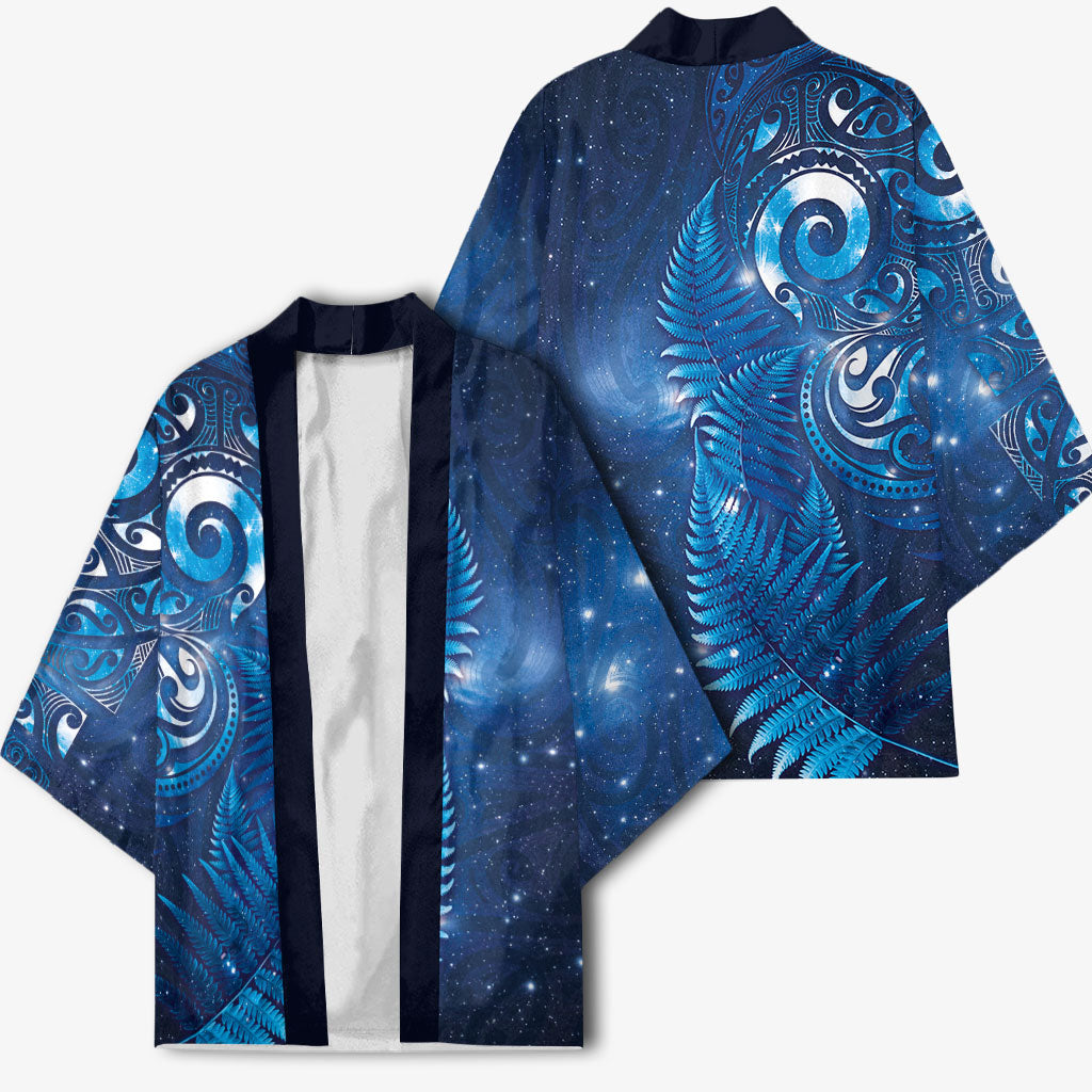Aotearoa New Zealand New Year Kimono Tribal Koru Tattoo Blue Galaxy Maori Silver Fern LT03 - Polynesian Pride
