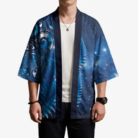 Aotearoa New Zealand New Year Kimono Tribal Koru Tattoo Blue Galaxy Maori Silver Fern LT03 - Polynesian Pride
