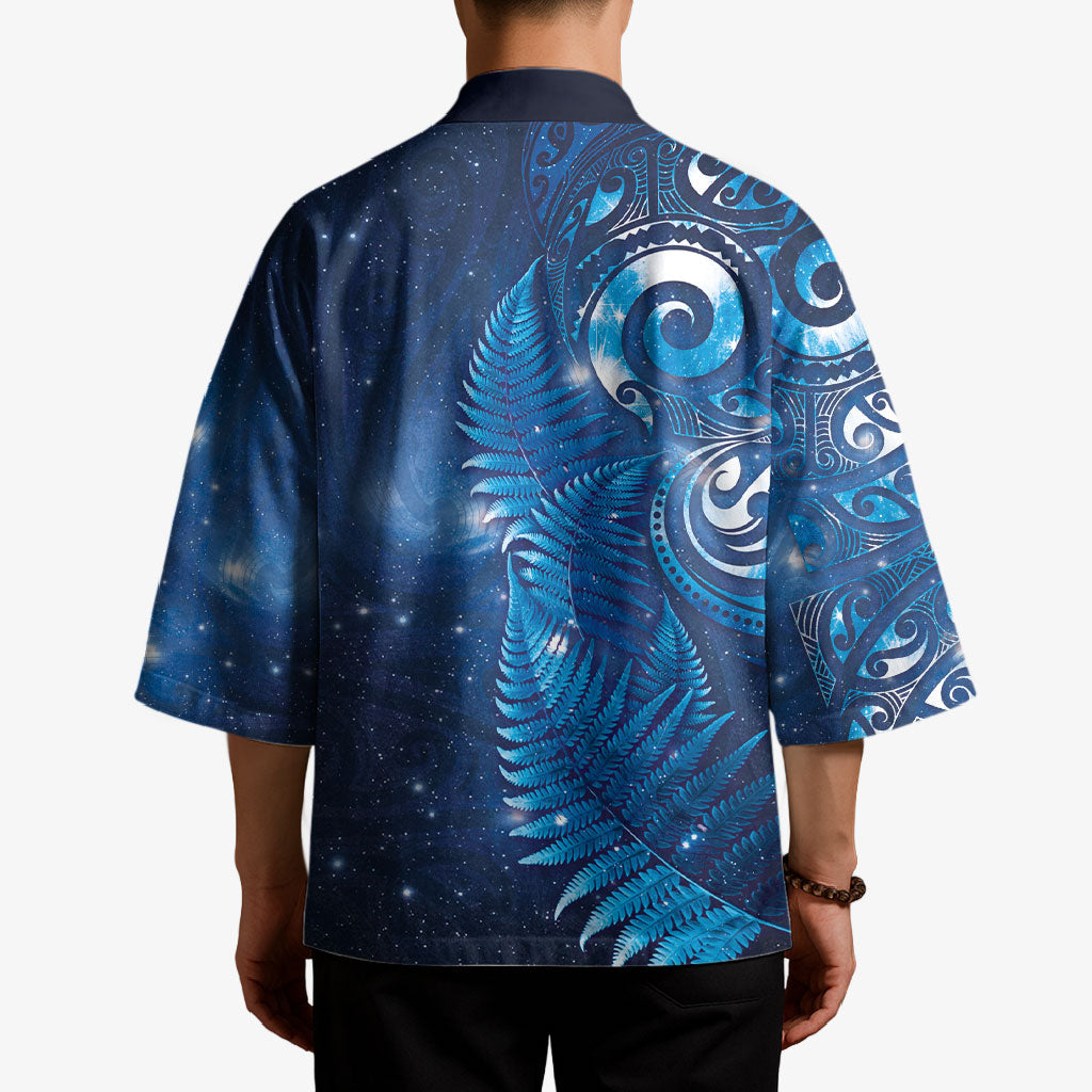 Aotearoa New Zealand New Year Kimono Tribal Koru Tattoo Blue Galaxy Maori Silver Fern LT03 - Polynesian Pride