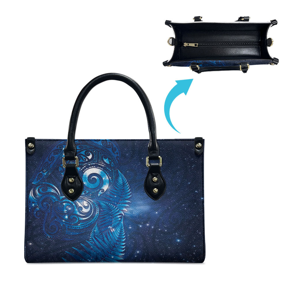 Aotearoa New Zealand New Year Leather Bag Tribal Koru Tattoo Blue Galaxy Maori Silver Fern LT03 - Polynesian Pride