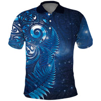 Aotearoa New Zealand New Year Polo Shirt Tribal Koru Tattoo Blue Galaxy Maori Silver Fern LT03 Blue - Polynesian Pride