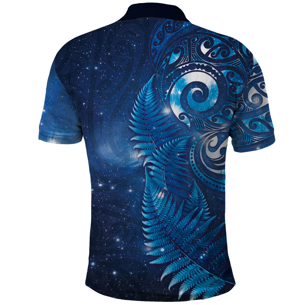 Aotearoa New Zealand New Year Polo Shirt Tribal Koru Tattoo Blue Galaxy Maori Silver Fern LT03 - Polynesian Pride