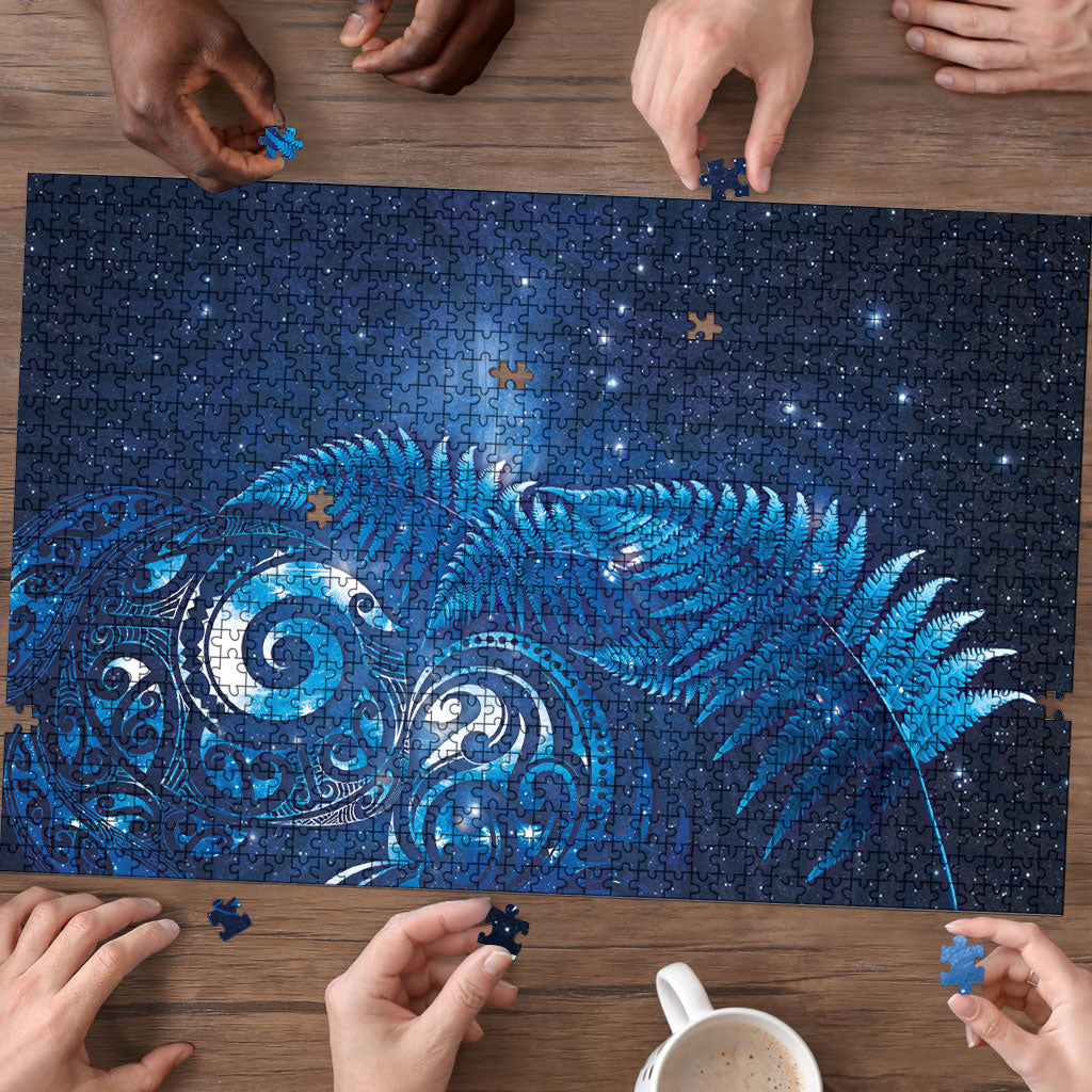 Aotearoa New Zealand New Year Puzzle Tribal Koru Tattoo Blue Galaxy Maori Silver Fern LT03 - Polynesian Pride