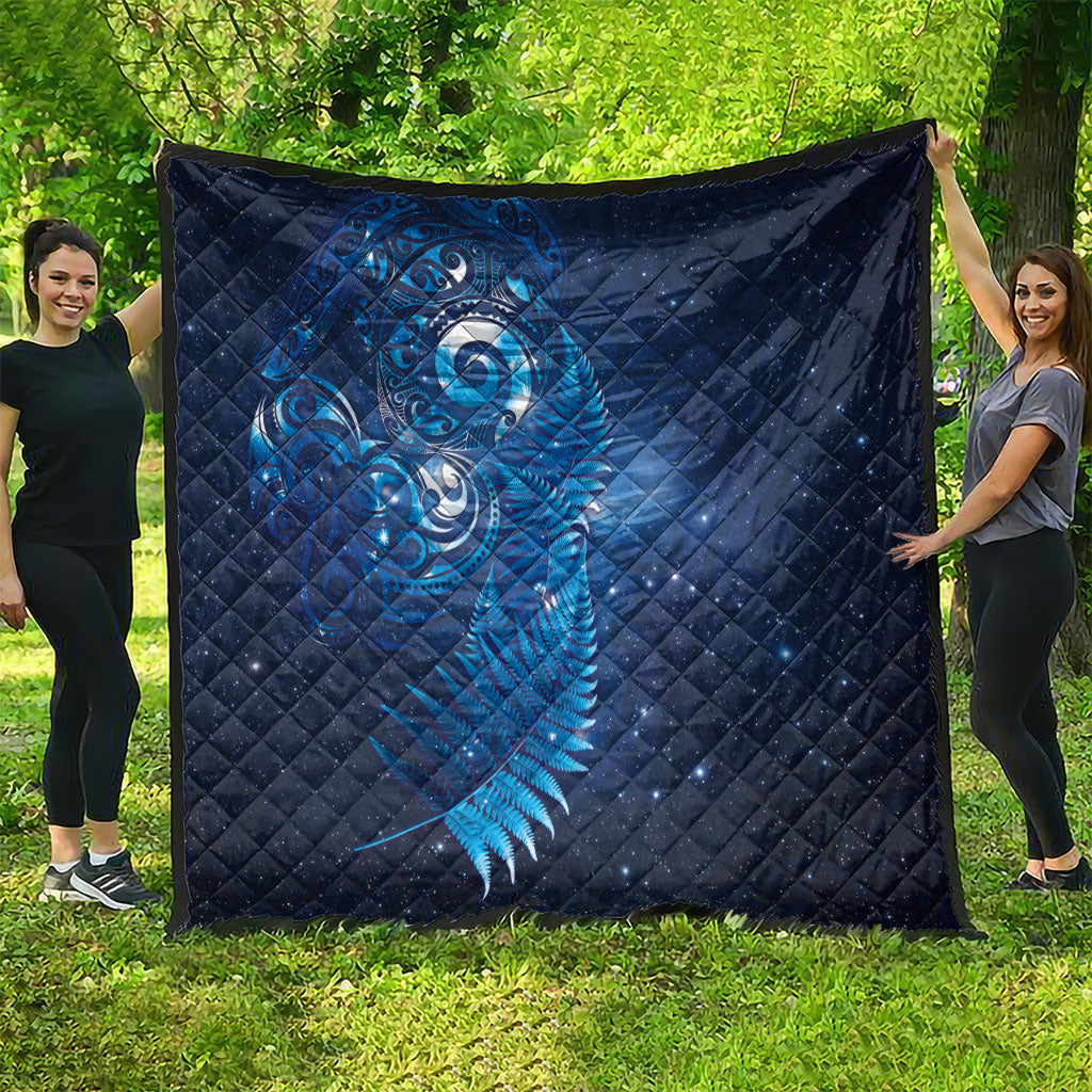 Aotearoa New Zealand New Year Quilt Tribal Koru Tattoo Blue Galaxy Maori Silver Fern LT03 - Polynesian Pride