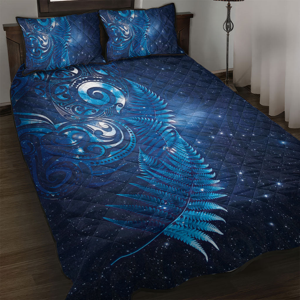 Aotearoa New Zealand New Year Quilt Bed Set Tribal Koru Tattoo Blue Galaxy Maori Silver Fern LT03 Blue - Polynesian Pride