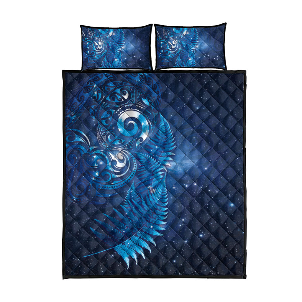 Aotearoa New Zealand New Year Quilt Bed Set Tribal Koru Tattoo Blue Galaxy Maori Silver Fern LT03 - Polynesian Pride
