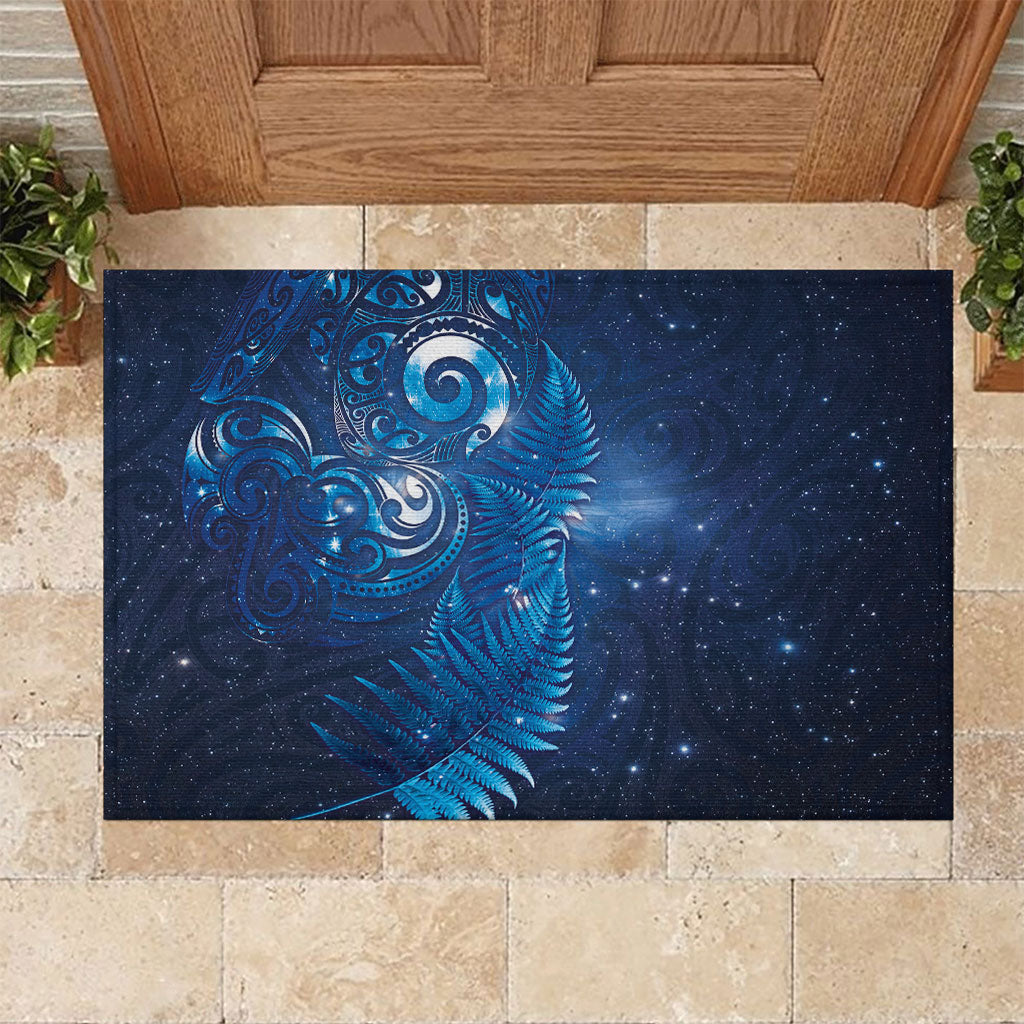 Aotearoa New Zealand New Year Rubber Doormat Tribal Koru Tattoo Blue Galaxy Maori Silver Fern