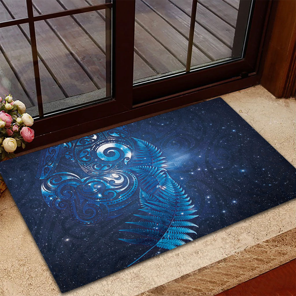 Aotearoa New Zealand New Year Rubber Doormat Tribal Koru Tattoo Blue Galaxy Maori Silver Fern LT03 - Polynesian Pride