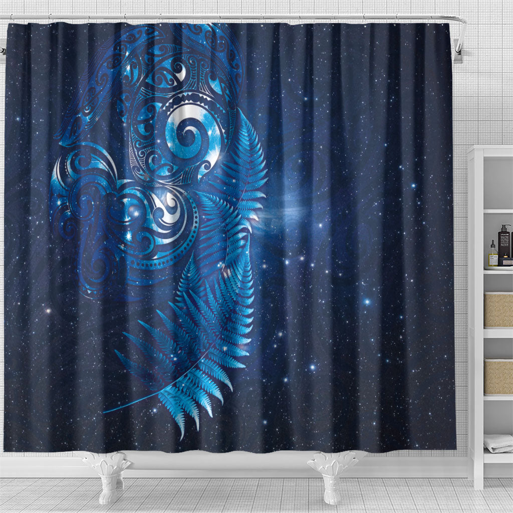 Aotearoa New Zealand New Year Shower Curtain Tribal Koru Tattoo Blue Galaxy Maori Silver Fern LT03 - Polynesian Pride