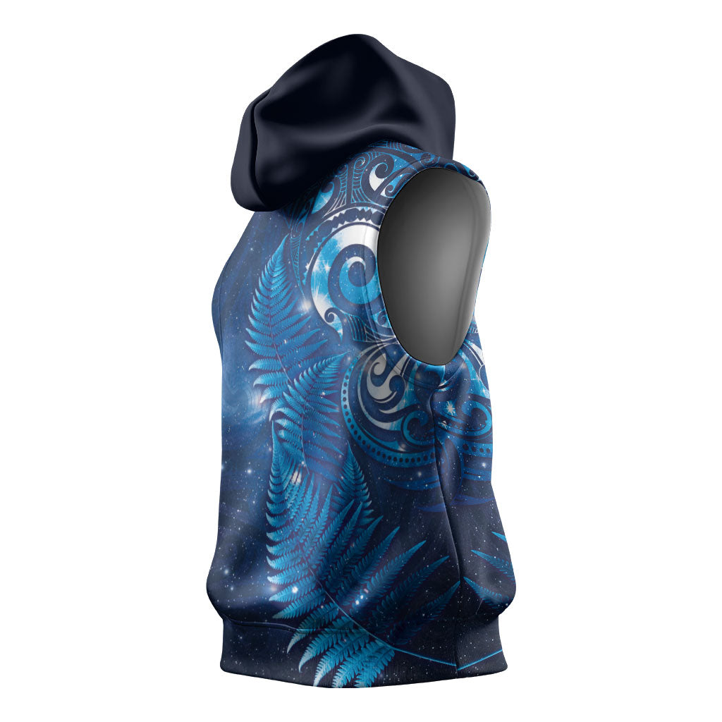 Aotearoa New Zealand New Year Sleeveless Hoodie Tribal Koru Tattoo Blue Galaxy Maori Silver Fern LT03 - Polynesian Pride
