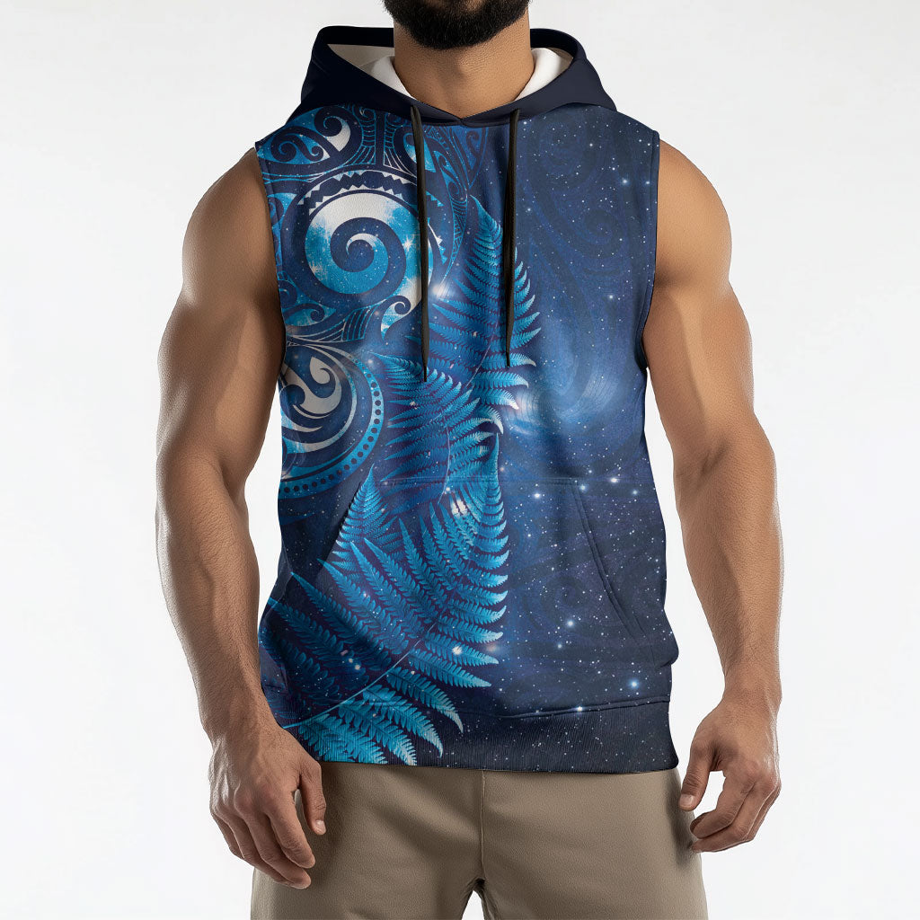 Aotearoa New Zealand New Year Sleeveless Hoodie Tribal Koru Tattoo Blue Galaxy Maori Silver Fern LT03 - Polynesian Pride