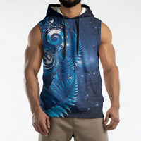 Aotearoa New Zealand New Year Sleeveless Hoodie Tribal Koru Tattoo Blue Galaxy Maori Silver Fern LT03 - Polynesian Pride