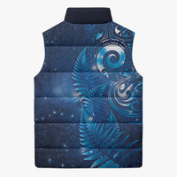 Aotearoa New Zealand New Year Sleeveless Puffer Jacket Tribal Koru Tattoo Blue Galaxy Maori Silver Fern LT03 - Polynesian Pride