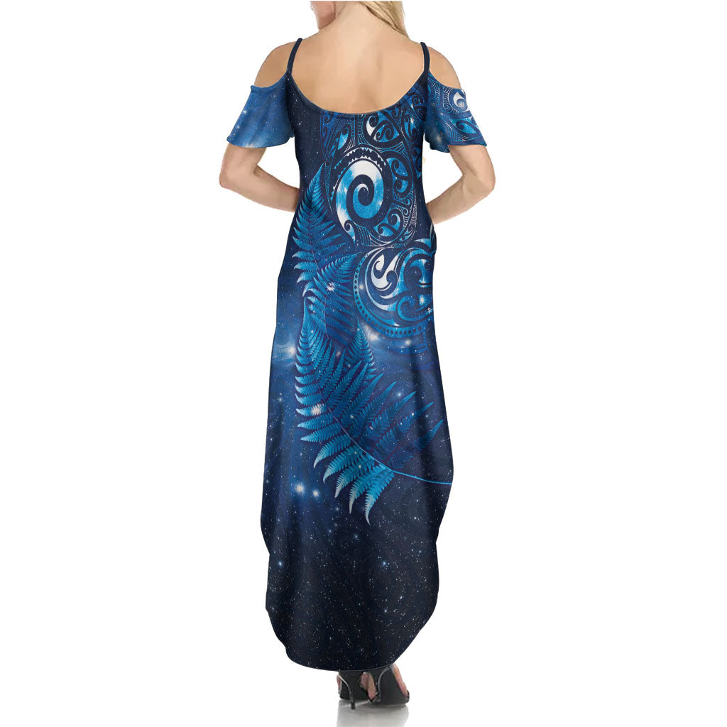 Aotearoa New Zealand New Year Summer Maxi Dress Tribal Koru Tattoo Blue Galaxy Maori Silver Fern LT03 - Polynesian Pride