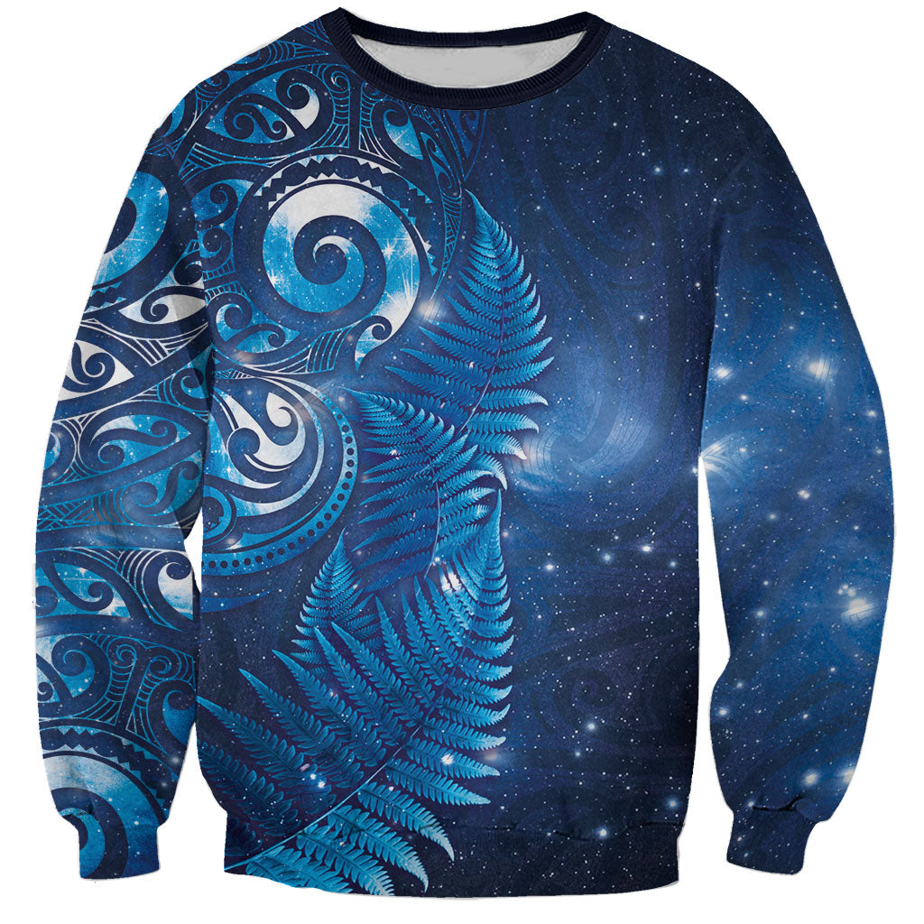 Aotearoa New Zealand New Year Sweatshirt Tribal Koru Tattoo Blue Galaxy Maori Silver Fern
