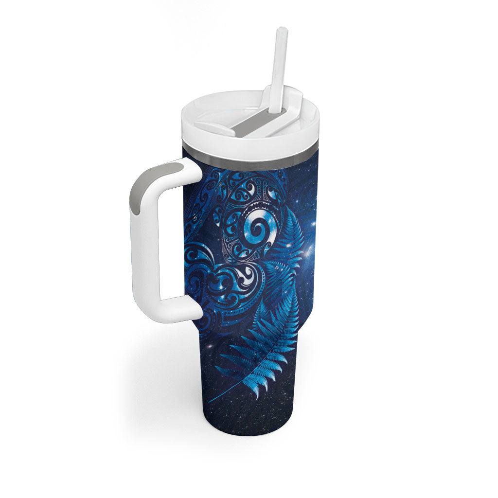 Aotearoa New Zealand New Year Tumbler With Handle Tribal Koru Tattoo Blue Galaxy Maori Silver Fern LT03 - Polynesian Pride