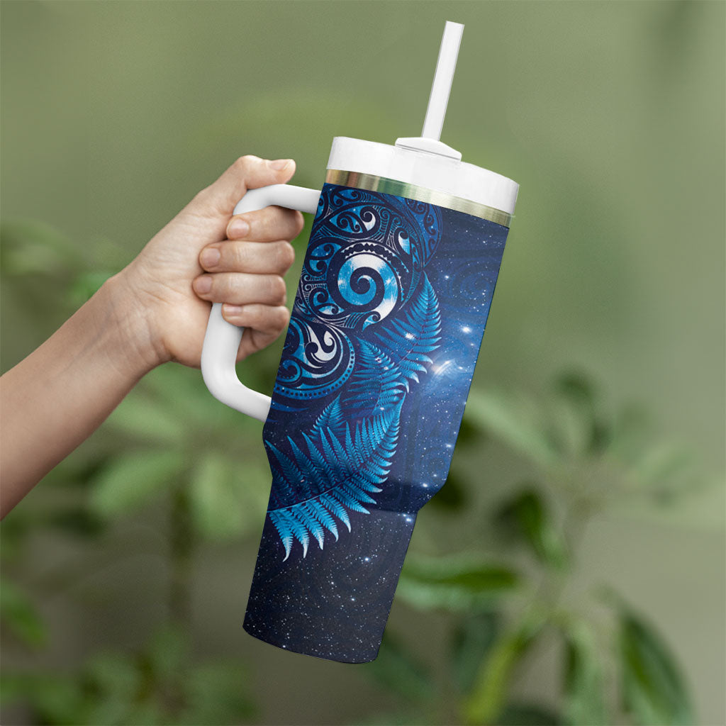 Aotearoa New Zealand New Year Tumbler With Handle Tribal Koru Tattoo Blue Galaxy Maori Silver Fern LT03 - Polynesian Pride