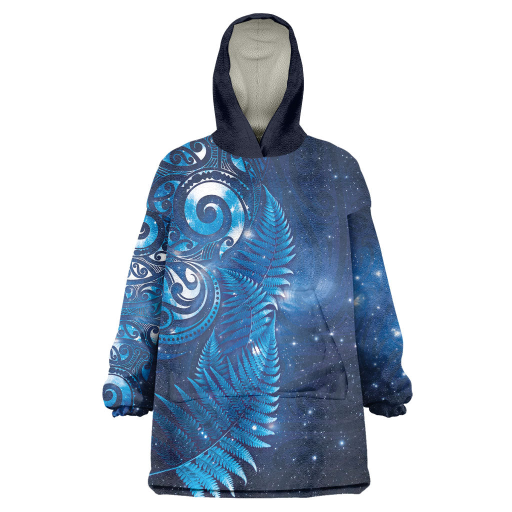 Aotearoa New Zealand New Year Wearable Blanket Hoodie Tribal Koru Tattoo Blue Galaxy Maori Silver Fern LT03 One Size Blue - Polynesian Pride