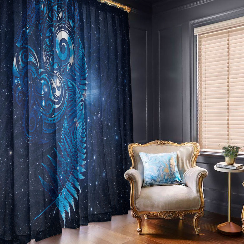 Aotearoa New Zealand New Year Window Curtain Tribal Koru Tattoo Blue Galaxy Maori Silver Fern LT03 - Polynesian Pride