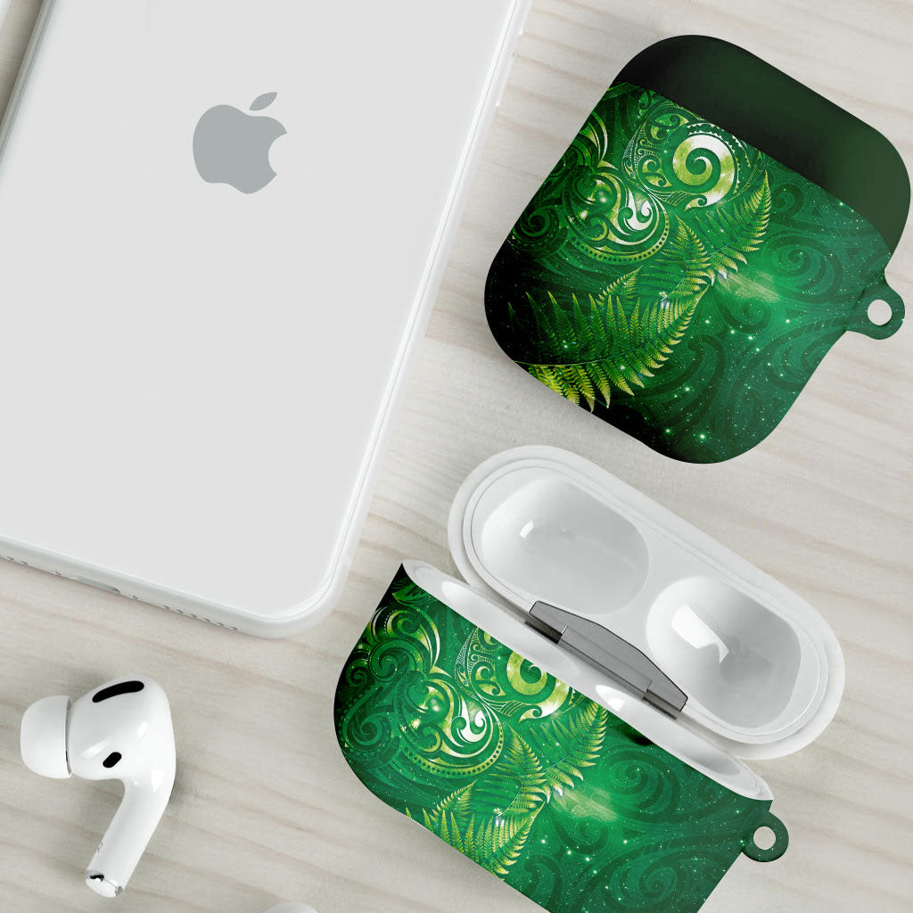 Aotearoa New Zealand New Year AirPods Case Tribal Koru Tattoo Green Galaxy Maori Silver Fern LT03 - Polynesian Pride