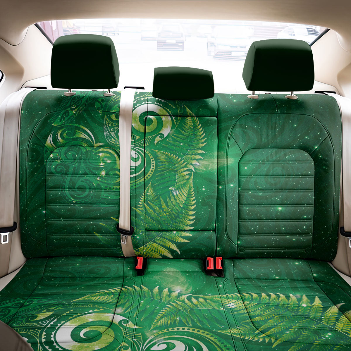 Aotearoa New Zealand New Year Back Car Seat Cover Tribal Koru Tattoo Green Galaxy Maori Silver Fern LT03 - Polynesian Pride