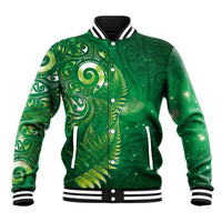 Aotearoa New Zealand New Year Baseball Jacket Tribal Koru Tattoo Green Galaxy Maori Silver Fern LT03 Unisex Green - Polynesian Pride