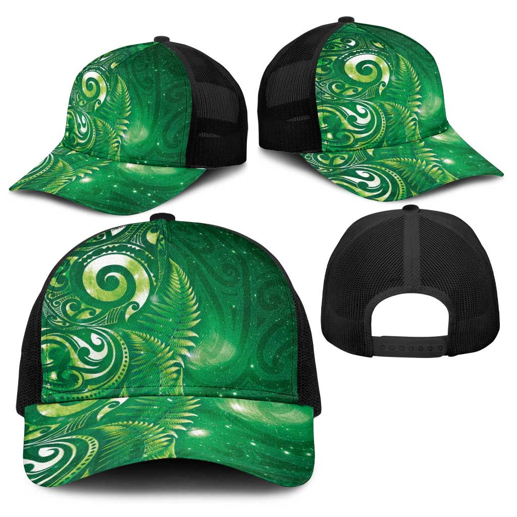 Aotearoa New Zealand New Year Baseball Net Cap Tribal Koru Tattoo Green Galaxy Maori Silver Fern LT03 - Polynesian Pride