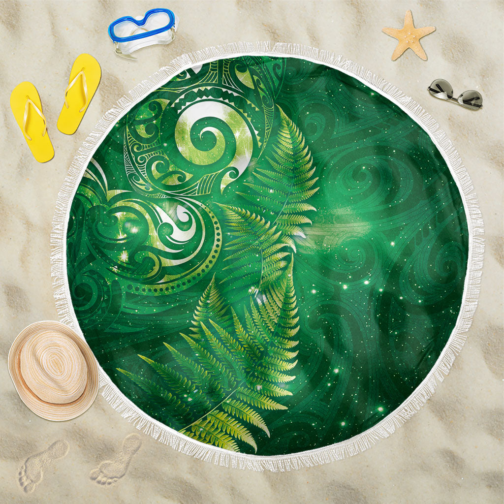 Aotearoa New Zealand New Year Beach Blanket Tribal Koru Tattoo Green Galaxy Maori Silver Fern LT03 One Size 150cm Green - Polynesian Pride