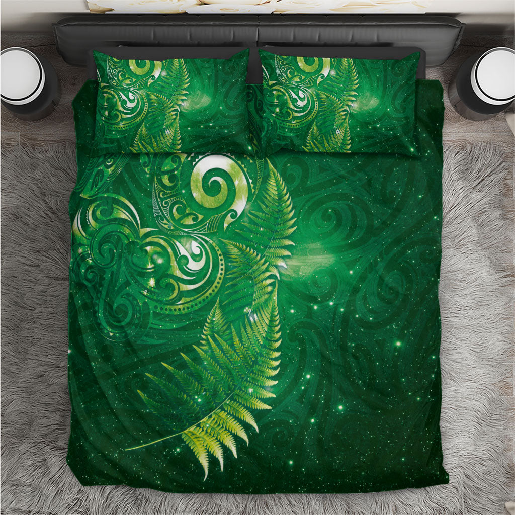 Aotearoa New Zealand New Year Bedding Set Tribal Koru Tattoo Green Galaxy Maori Silver Fern LT03 Green - Polynesian Pride