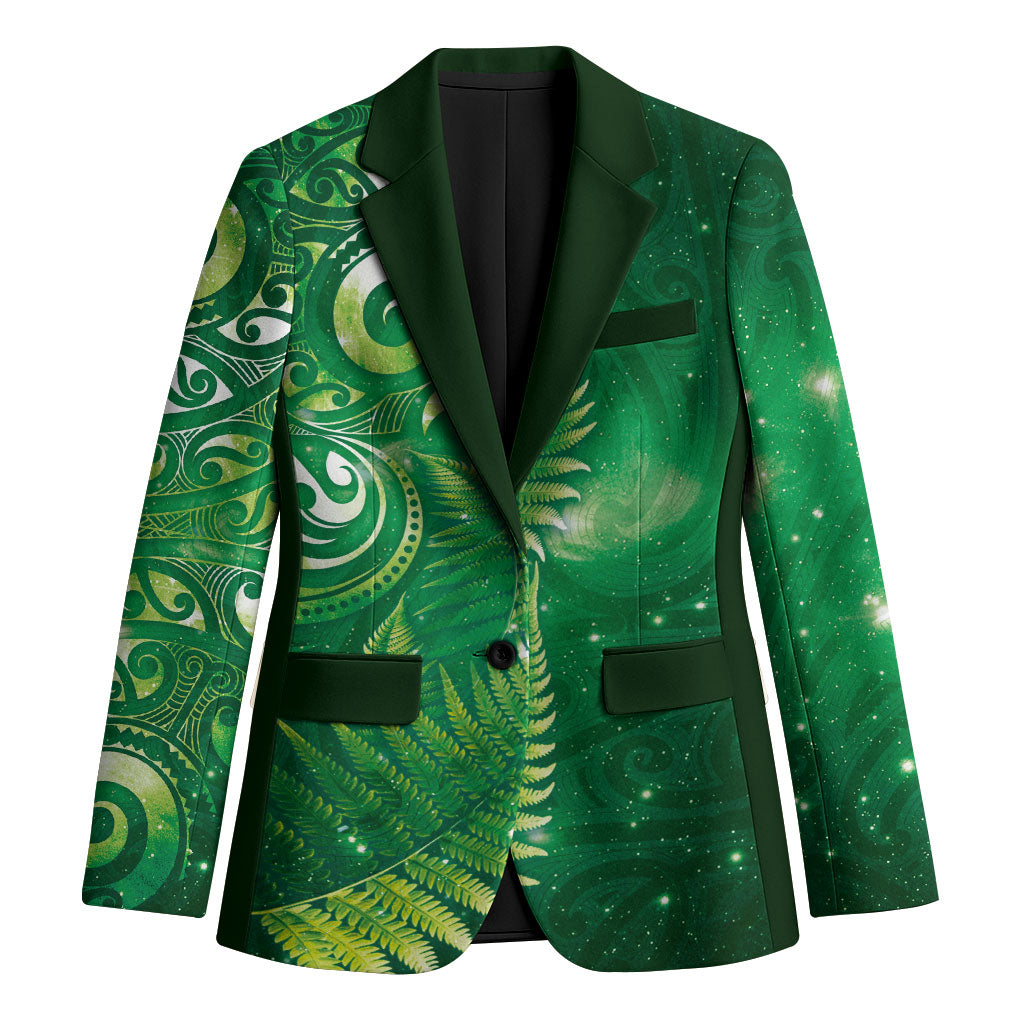 Aotearoa New Zealand New Year Blazer Tribal Koru Tattoo Green Galaxy Maori Silver Fern LT03 Unisex Green - Polynesian Pride