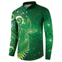 Aotearoa New Zealand New Year Button Sweatshirt Tribal Koru Tattoo Green Galaxy Maori Silver Fern LT03 - Polynesian Pride