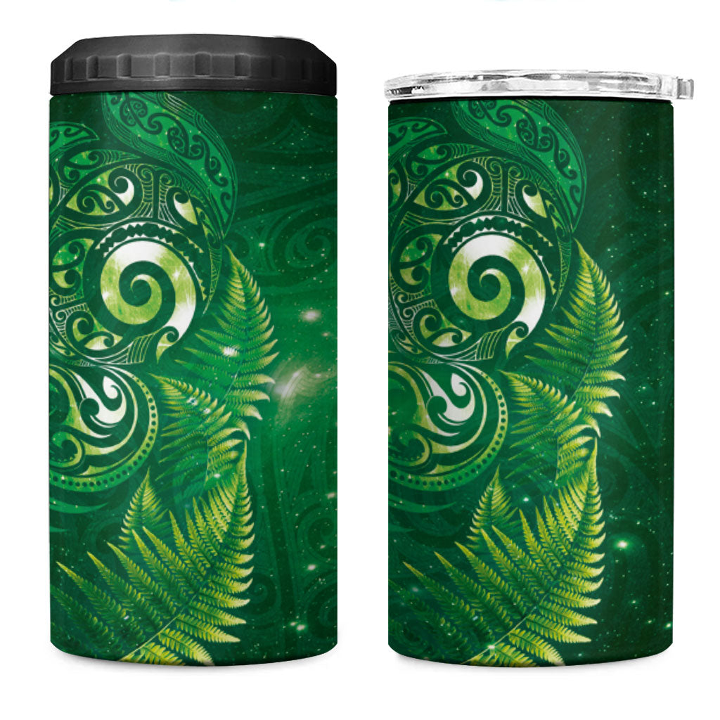 Aotearoa New Zealand New Year 4 in 1 Can Cooler Tumbler Tribal Koru Tattoo Green Galaxy Maori Silver Fern LT03 One Size: 16 oz Green - Polynesian Pride
