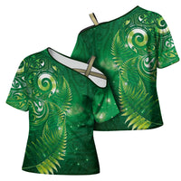 Aotearoa New Zealand New Year Cross Shoulder Shirt Tribal Koru Tattoo Green Galaxy Maori Silver Fern LT03 - Polynesian Pride