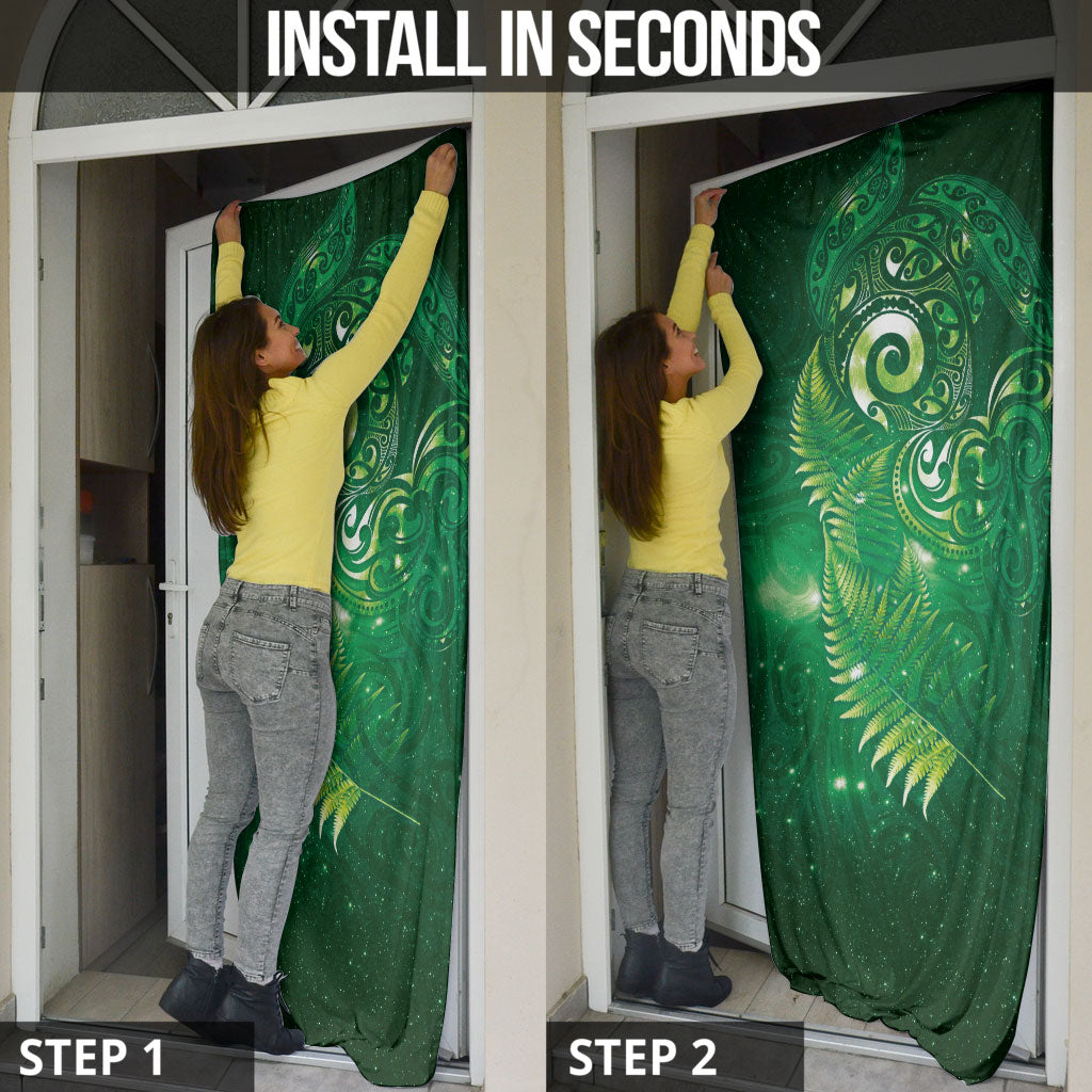 Aotearoa New Zealand New Year Door Cover Tribal Koru Tattoo Green Galaxy Maori Silver Fern LT03 - Polynesian Pride