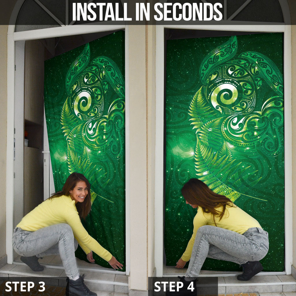 Aotearoa New Zealand New Year Door Cover Tribal Koru Tattoo Green Galaxy Maori Silver Fern LT03 - Polynesian Pride