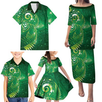 Aotearoa New Zealand New Year Family Matching Puletasi and Hawaiian Shirt Tribal Koru Tattoo Green Galaxy Maori Silver Fern LT03 - Polynesian Pride