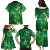Aotearoa New Zealand New Year Family Matching Puletasi and Hawaiian Shirt Tribal Koru Tattoo Green Galaxy Maori Silver Fern LT03 - Polynesian Pride