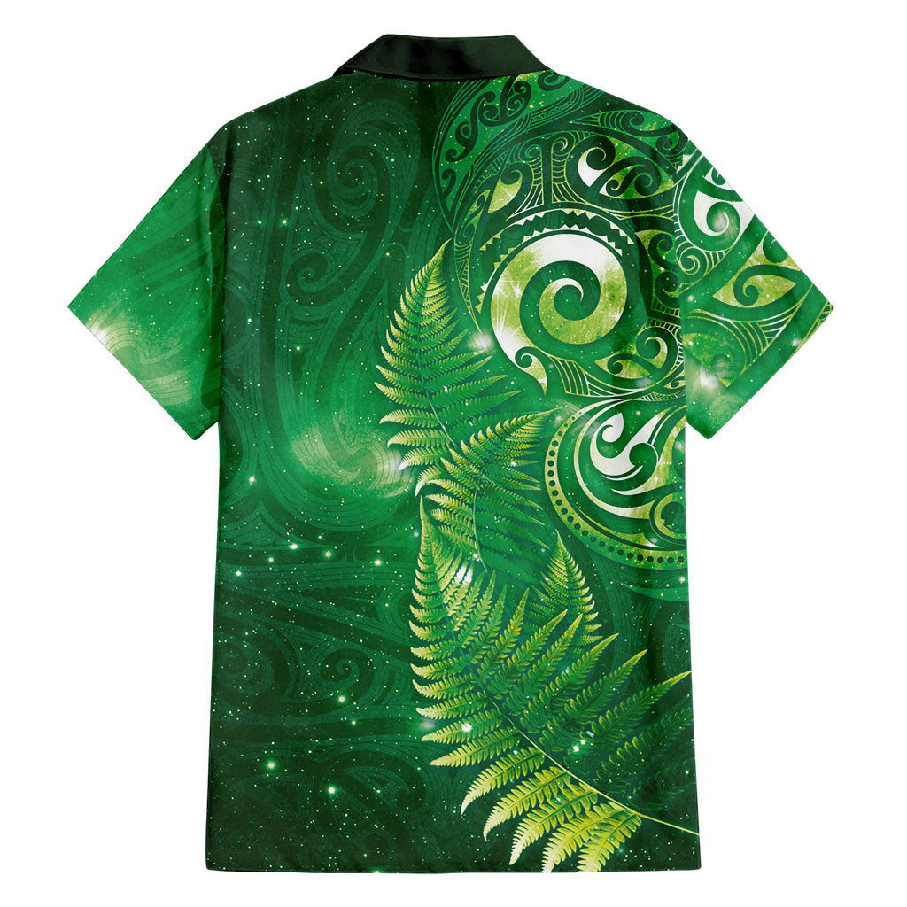 Aotearoa New Zealand New Year Family Matching Puletasi and Hawaiian Shirt Tribal Koru Tattoo Green Galaxy Maori Silver Fern LT03 - Polynesian Pride