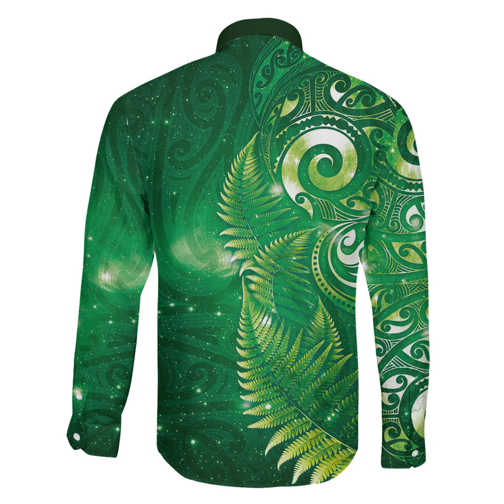 Aotearoa New Zealand New Year Family Matching Puletasi and Hawaiian Shirt Tribal Koru Tattoo Green Galaxy Maori Silver Fern LT03 - Polynesian Pride