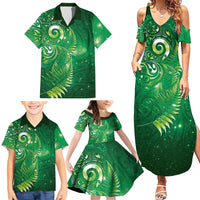 Aotearoa New Zealand New Year Family Matching Summer Maxi Dress and Hawaiian Shirt Tribal Koru Tattoo Green Galaxy Maori Silver Fern LT03 - Polynesian Pride