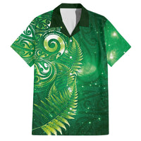 Aotearoa New Zealand New Year Family Matching Summer Maxi Dress and Hawaiian Shirt Tribal Koru Tattoo Green Galaxy Maori Silver Fern LT03 Dad's Shirt - Short Sleeve Green - Polynesian Pride