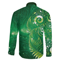 Aotearoa New Zealand New Year Family Matching Summer Maxi Dress and Hawaiian Shirt Tribal Koru Tattoo Green Galaxy Maori Silver Fern LT03 - Polynesian Pride