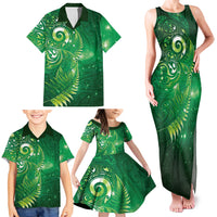 Aotearoa New Zealand New Year Family Matching Tank Maxi Dress and Hawaiian Shirt Tribal Koru Tattoo Green Galaxy Maori Silver Fern LT03 - Polynesian Pride